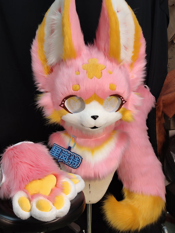 [Fox] Pink Yellow Wolf Kemono Fursuits Stock (Gift Handpaws Tail)