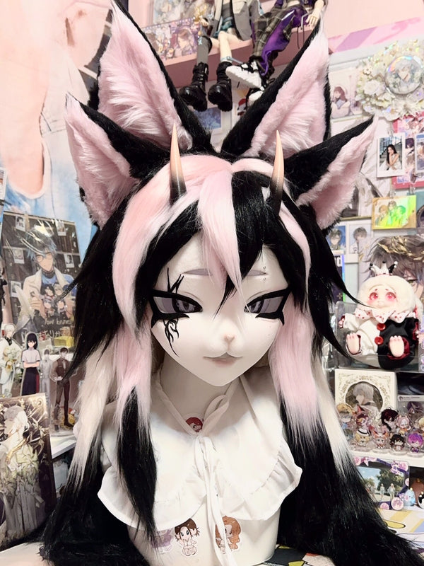 [Fox] Black Pink Four Ears Fox Kig Fursuits Stock