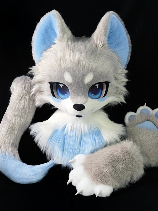 [Fox] Gray Blue Fox Kemono Fursuits Stock (Gift Handpaws + Tail)