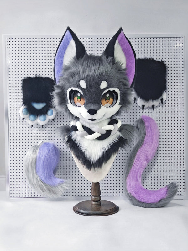 [Wolf] Black Purple Wolf Kemono Fursuits Stock (Gift 2Tail+Handpaws)