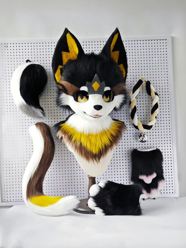 [Wolf] Black Yellow Wolf Kemono Fursuits Stock (Gift 2Tail+Handpaws)