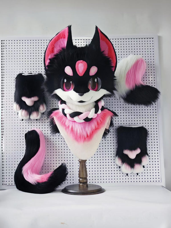 [Kitten] Black Red Kitten Kemono Fursuits Stock (Gift 2Tail+Handpaws)