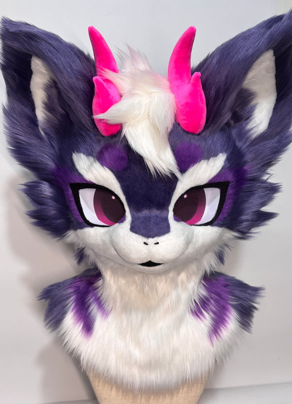 Purple Flame Dragon Kemono Head Fursuit (Gift Handpaws+Tail)