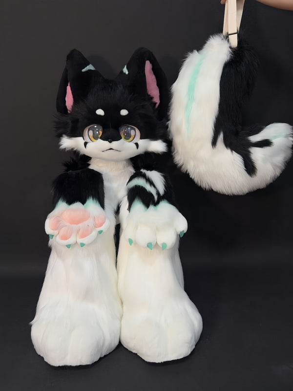 Black Wolf Kemono Head Fursuit (Gift Feetpaws+Handpaws+Tail)