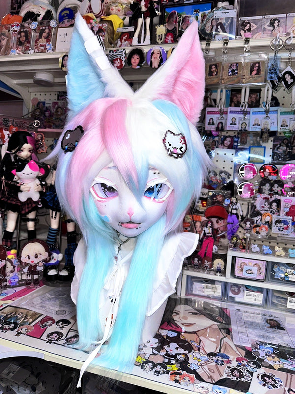 Pink Blue Fox Kig Head Fursuit