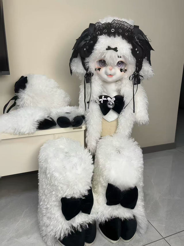 Black Lamb Kig Head Fursuit (Gift Handpaws+Feetpaws+Tail)