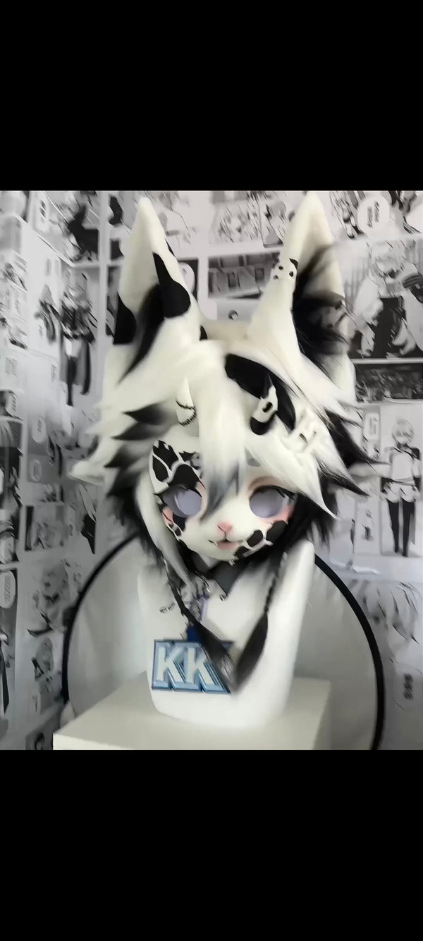 Black White Fox Kig Head Fursuit