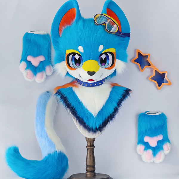 Blue Kitten Kemono Head Fursuit (Gift Handpaws+Tail)