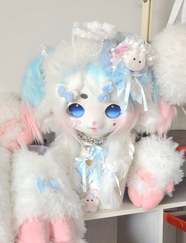 Light Blue Lamb Kig Head Fursuit (Gift Handpaws+Feetpaws+Tail)