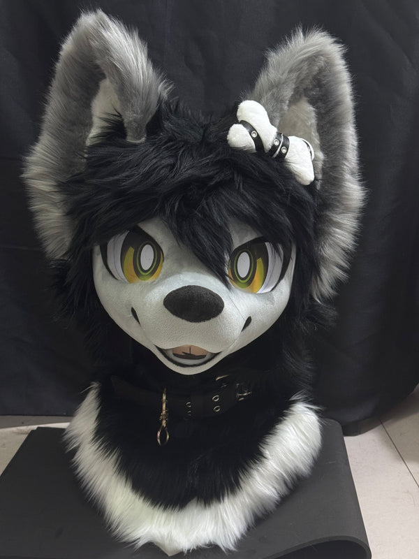Black Puppy Toony Head Fursuit