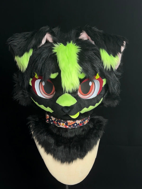 Black Green Puppy Kemono Head Fursuit