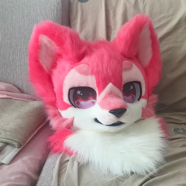 Dark Pink Fox Kemono Head Fursuit (Gift Handpaws+Feetpaws)