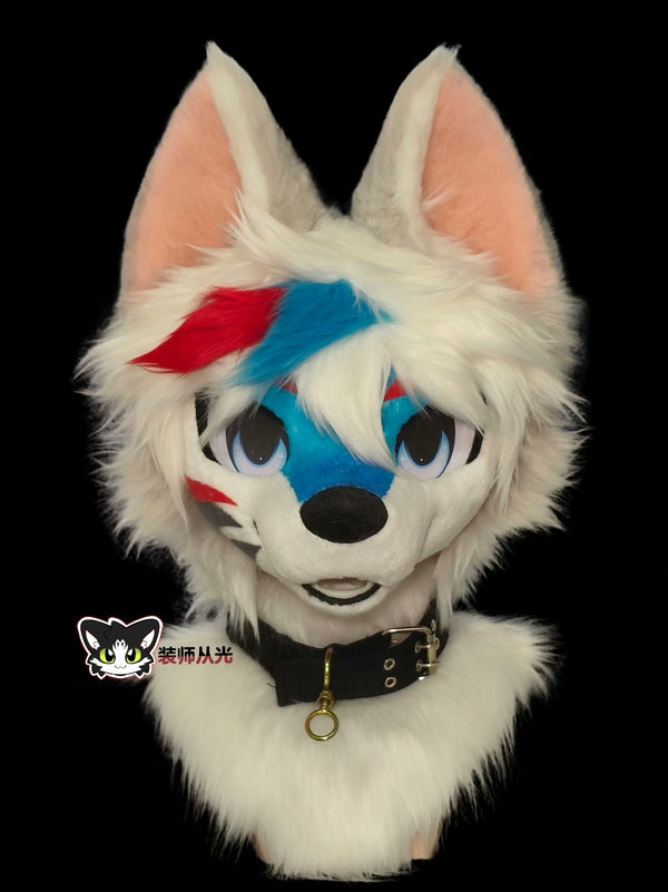 Red and Blue Wolf Kemono Head Fursuit