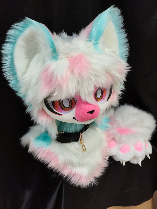 Pink Blue Kitten Kemono Head Fursuit (Gift Handpaws+Necklace)