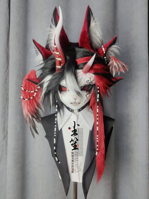 Red Devil Kig Head Fursuit (Removable horns/wings)
