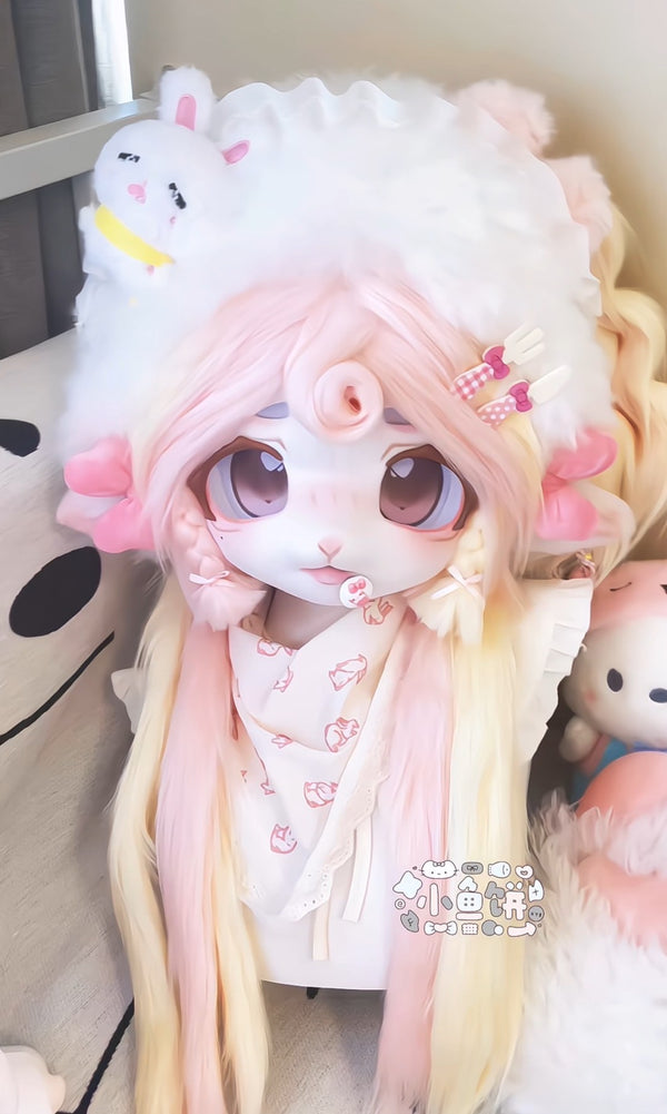Pink Bunny Kig Head Fursuit (Gift Handpaws)