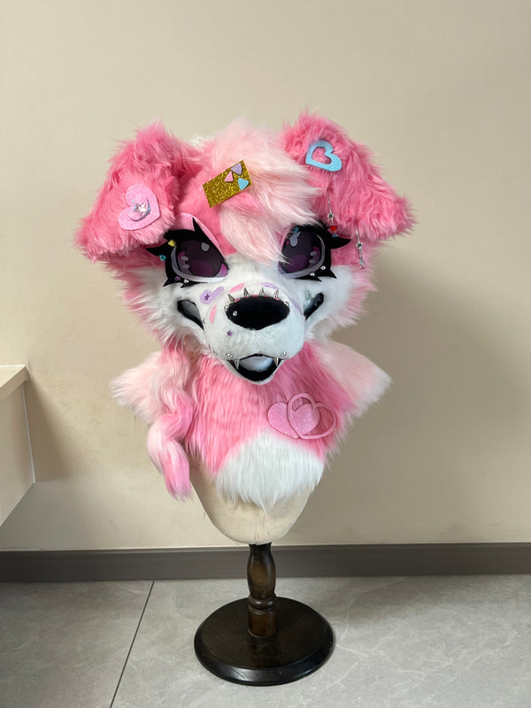 Pink Y2K Wolf Toony Head Fursuit