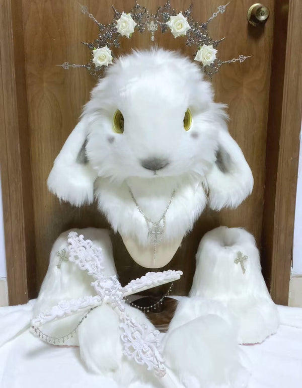 Priest Bunny Kemono Head Fursuit (Gift Handpaws+Feetpaws+Tail+Scepter)