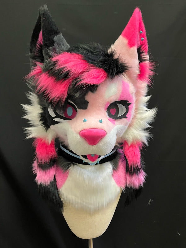Black Pink Kitten Toony Head Fursuit (Gift Handpaws+Tail)