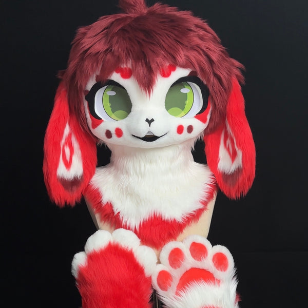 Red Bunny Kemono Head Fursuit (Gift Handpaws)