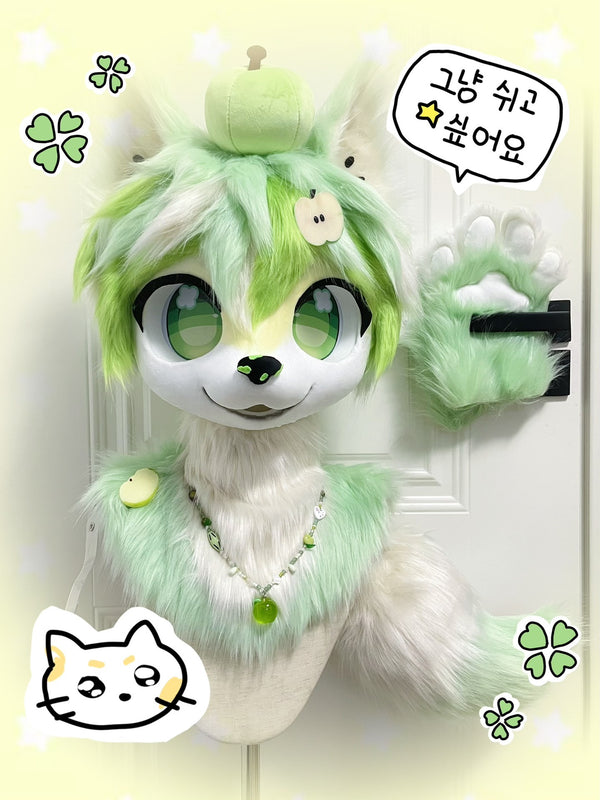 Green Apple Puppy Kemono Head Fursuit (Gift Handpaws+Tail)