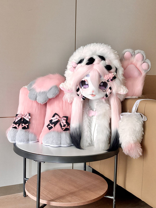 Pink Grey Kig Full-Set Fursuits (Gift Handpaws+Feetpaws+Tail)