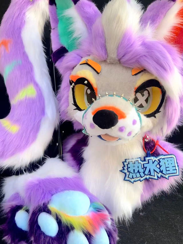 Purple Wolf Puppy Toony Head Fursuit (Gift Handpaws+Tail)