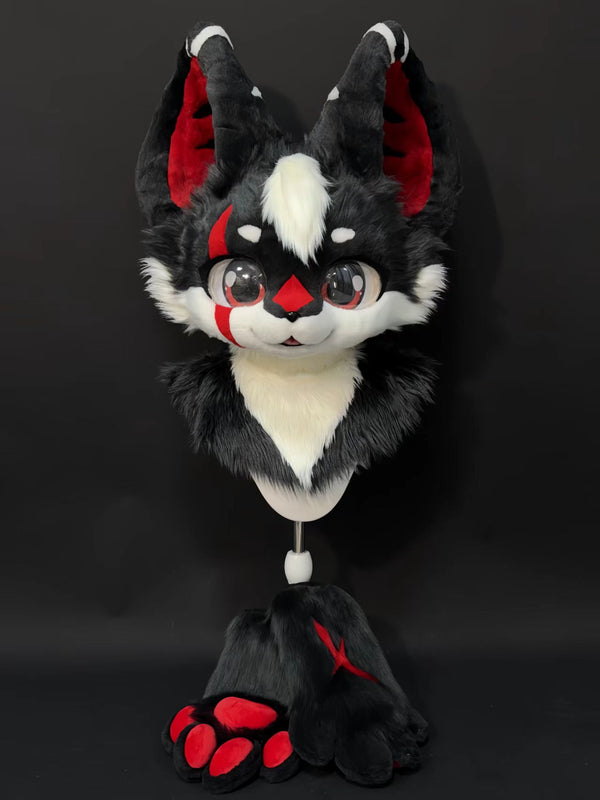 Black Red Wolf Kemono Head Fursuit (Gift Handpaws)