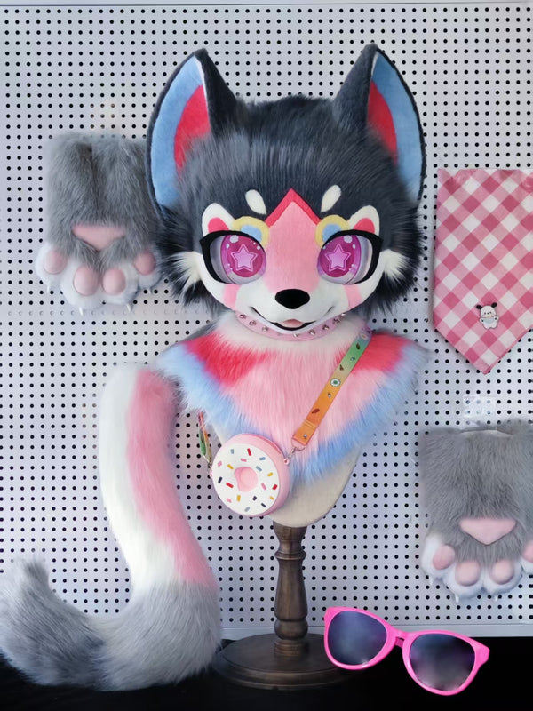 Grey Blue Kitten Kemono Head Fursuit (Gift Handpaws+Tail)