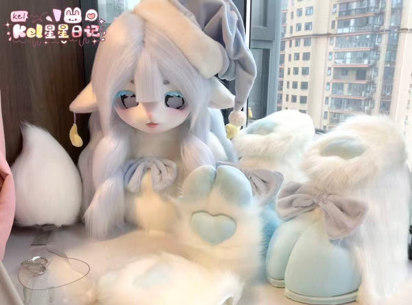 Pink Blue Kitten Kemono Head Fursuit (Gift Handpaws+feetpaws+Tail)