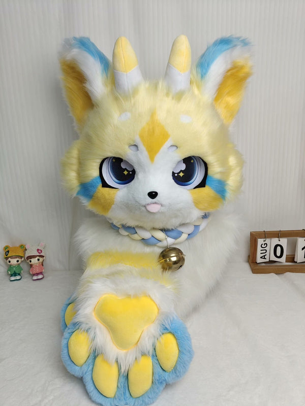 Cream Dragon Kemono Head Fursuit (Gift Handpaws)