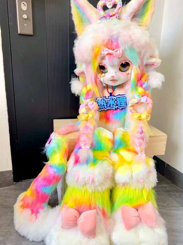 Rainbow Sugar Kitten Kig Full Set Fursuits (Gift Handpaws+Feetpaws+Tail)