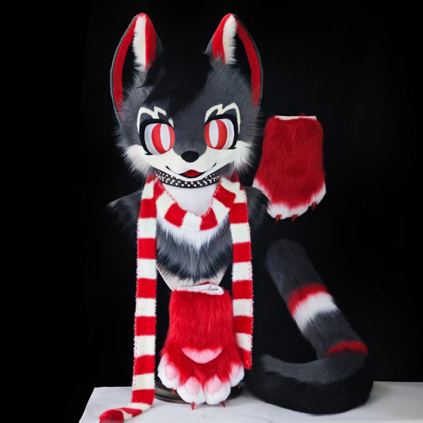 Black Red Wolf Kemono Head Fursuit (Gift Handpaws+Tail)