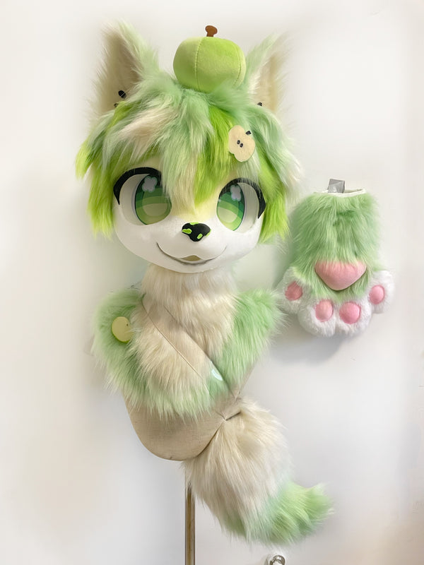 Green Apple Puppy Kemono Head Fursuit (Gift Handpaws+Tail)