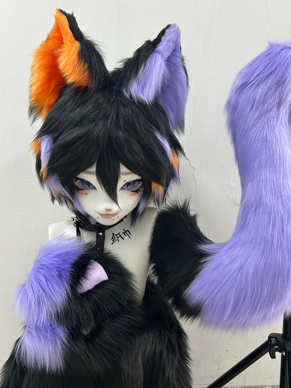 Black Purple Fox Kig Head Fursuit (Gift Handpaws+Tail)