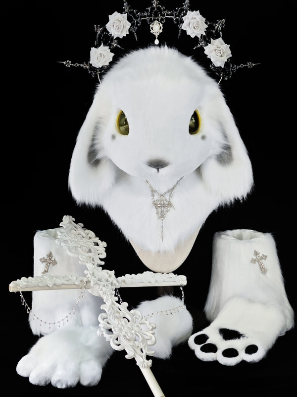 Magic White Bunny Kemono Head Fursuit (Gift Feetpaws+Handpaws+Tail)