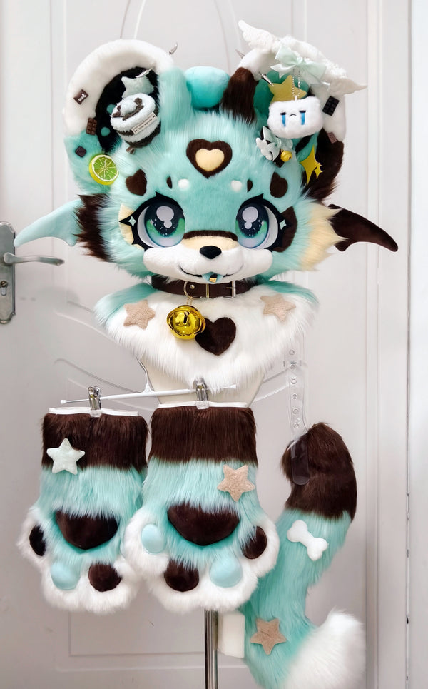 Mint Chocolate Bears Kemono Head Fursuit (Gift Handpaws+Tail)