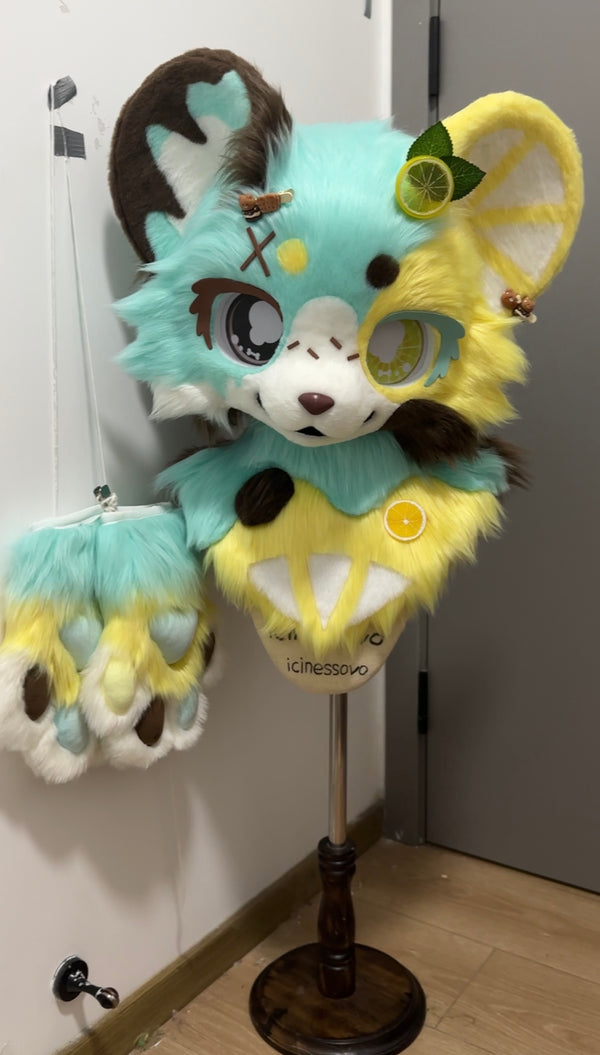 Lemon Mint Chocolate Bears Kemono Head Fursuit (Gift Handpaws+Tail)