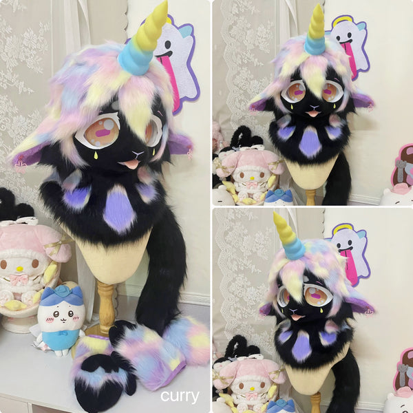 Black Unicorn Head Fursuit (Gift Handpaws+Tail)