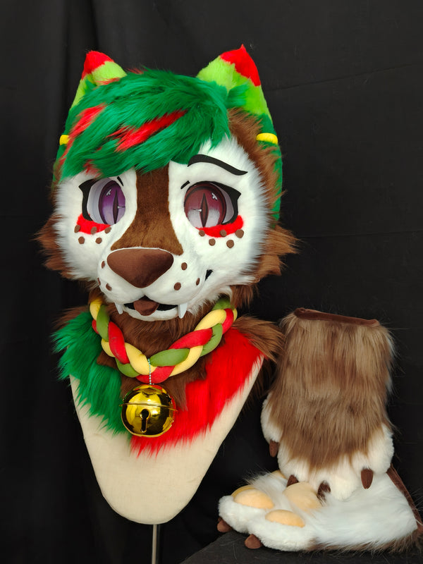 Christmas Wolf Kemono Head Fursuit (Gift Handpaws+Necklace)