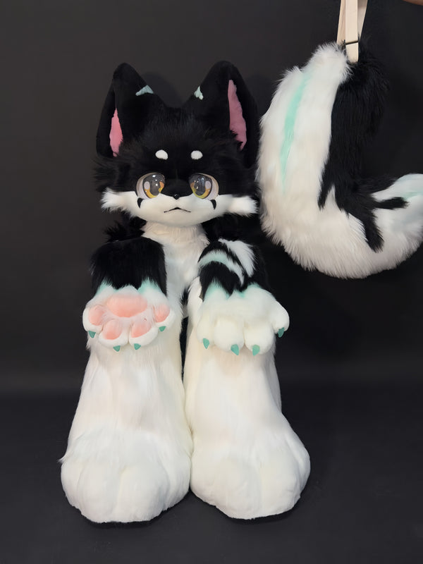 Black Wolf Kemono Head Fursuit (Gift Feetpaws+Handpaws+Tail)