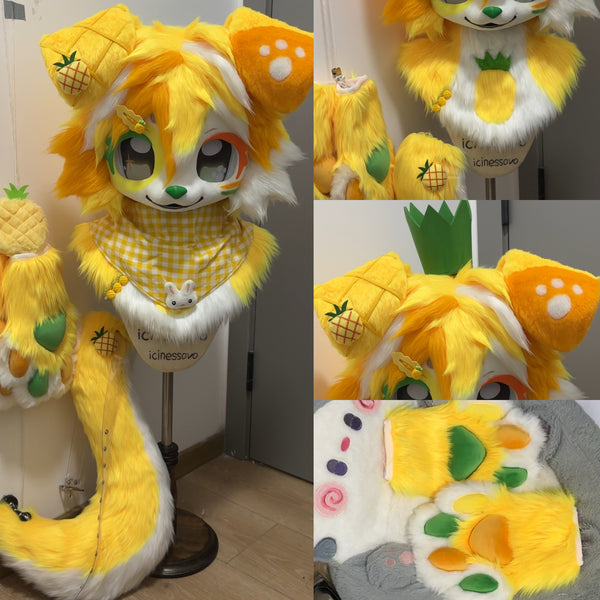 Pineapple Puppy Kemono Head Fursuit (Gift Handpaws+Tail)