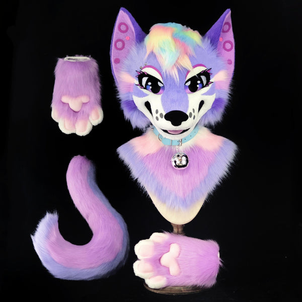 Purple Rainbow Fox Toony Head Fursuit (Gift Handpaws+Tail)