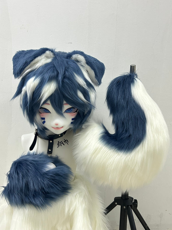 White Blue Fox Kig Head Fursuit (Gift Handpaws+Tail)
