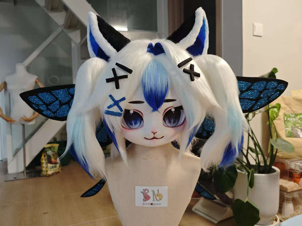 Blue White Butterfly Kig Head Fursuit