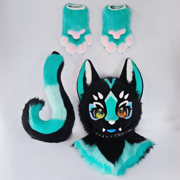 Fluorescent Fangs Fox Kemono Head Fursuit (Gift Handpaws+Tail)