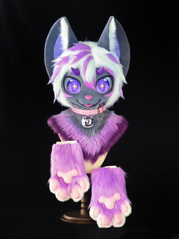 Gray Purple Fox Kemono Head Fursuit (Gift Handpaws)