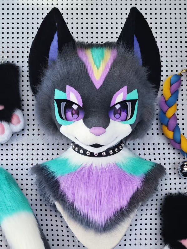 Purple Gary Kitten Kemono Head Fursuit (Gift Handpaws+Tail)