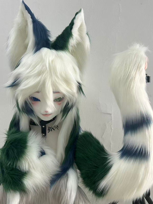 Blue White Fox Kig Head Fursuit (Gift Handpaws+Tail)
