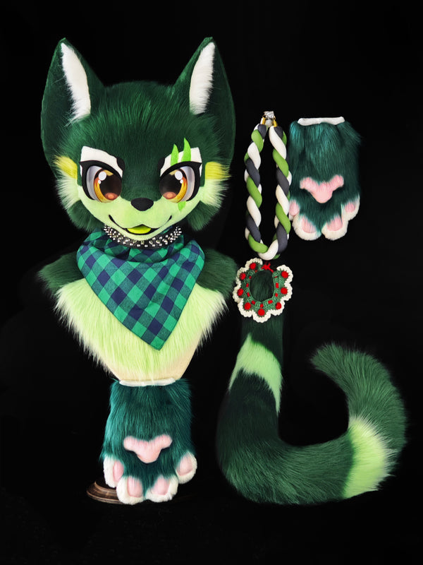 Christmas Wolf Kemono Head Fursuit (Gift Handpaws+Tail)